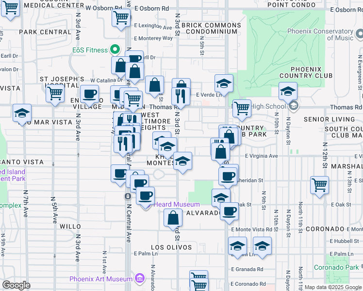 map of restaurants, bars, coffee shops, grocery stores, and more near 2611 North 3rd Street in Phoenix