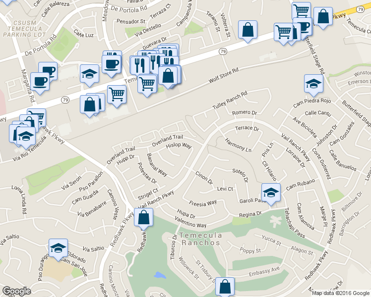 map of restaurants, bars, coffee shops, grocery stores, and more near 32675 Hislop Way in Temecula