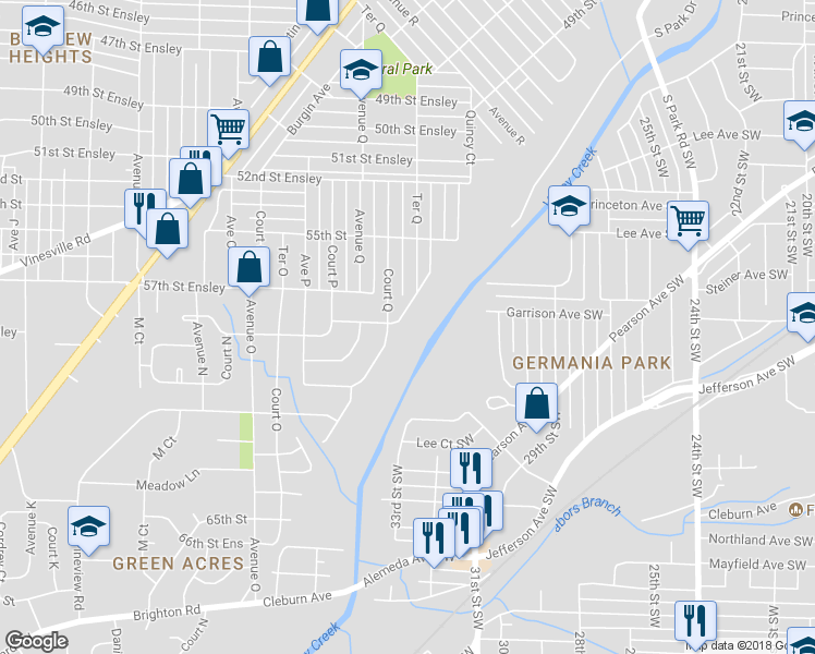 map of restaurants, bars, coffee shops, grocery stores, and more near 5725 Quincy Court in Birmingham