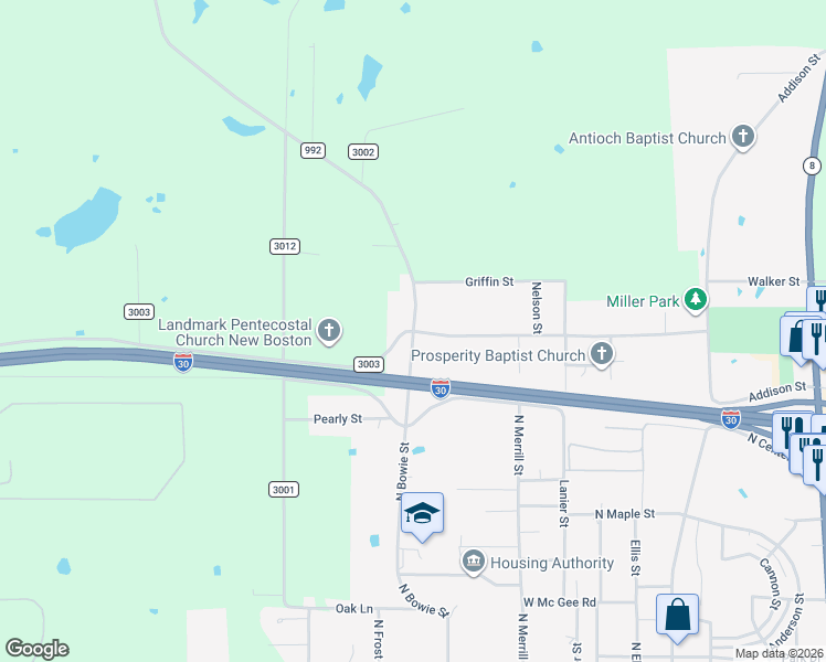 map of restaurants, bars, coffee shops, grocery stores, and more near Daniels Chapel Road in New Boston