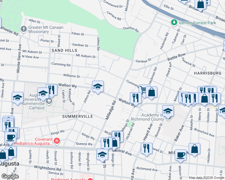 map of restaurants, bars, coffee shops, grocery stores, and more near in Augusta