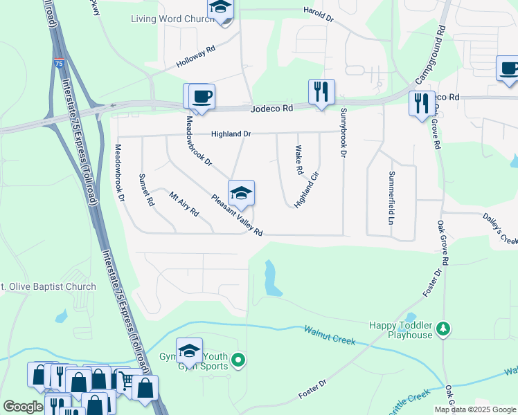 map of restaurants, bars, coffee shops, grocery stores, and more near 464 Meadowbrook Drive in McDonough
