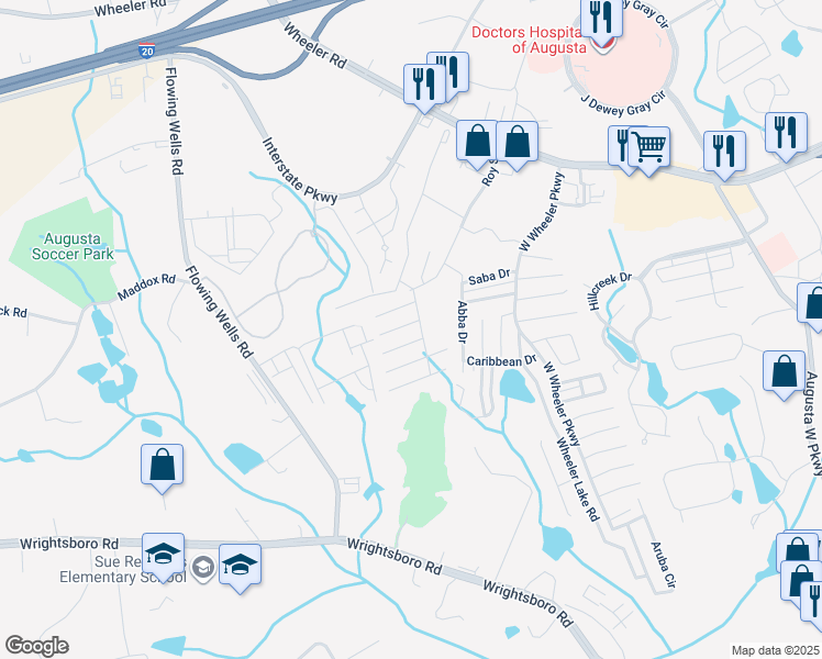 map of restaurants, bars, coffee shops, grocery stores, and more near 1706 Elizabeth Street in Augusta
