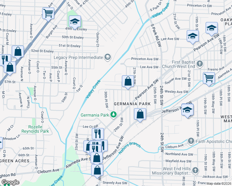 map of restaurants, bars, coffee shops, grocery stores, and more near 720 29th Street Southwest in Birmingham