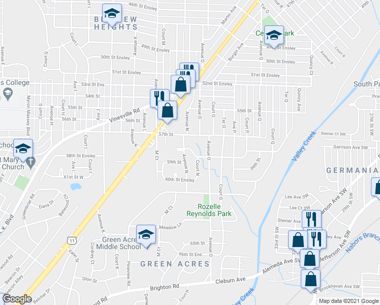 map of restaurants, bars, coffee shops, grocery stores, and more near 5813 Avenue North in Birmingham