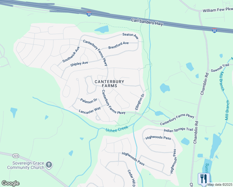 map of restaurants, bars, coffee shops, grocery stores, and more near 748 Kensey Park Lane in Grovetown
