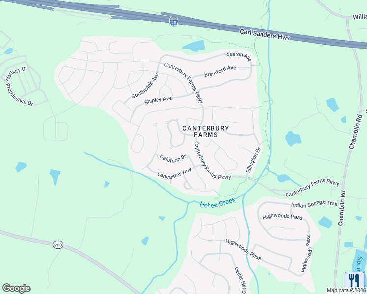 map of restaurants, bars, coffee shops, grocery stores, and more near 288 Palamon Drive in Grovetown