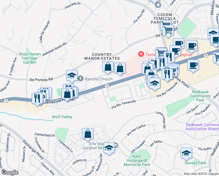 map of restaurants, bars, coffee shops, grocery stores, and more near 44621 Corte Veranos in Temecula