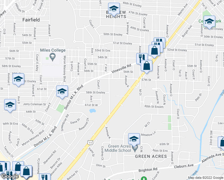 map of restaurants, bars, coffee shops, grocery stores, and more near 5827 Monte Sano Road in Birmingham