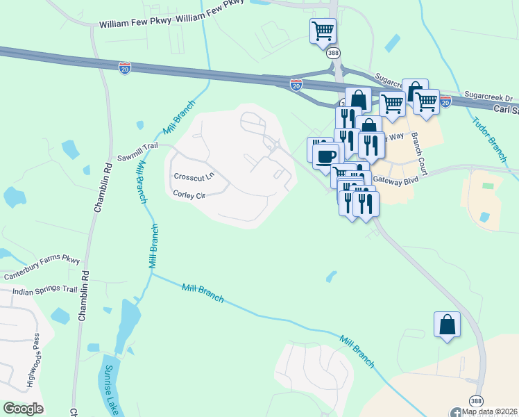 map of restaurants, bars, coffee shops, grocery stores, and more near 406 Ripsaw Court in Grovetown