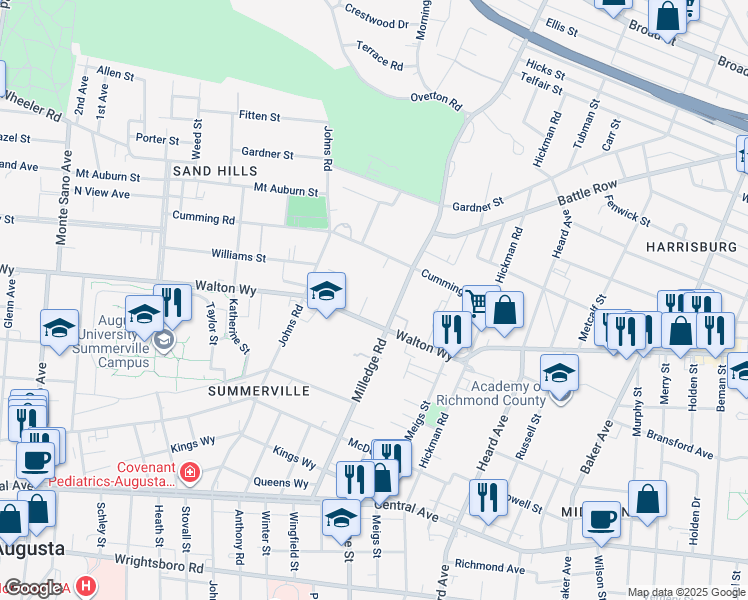 map of restaurants, bars, coffee shops, grocery stores, and more near in Augusta