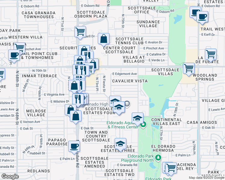 map of restaurants, bars, coffee shops, grocery stores, and more near 7414 East Virginia Avenue in Scottsdale