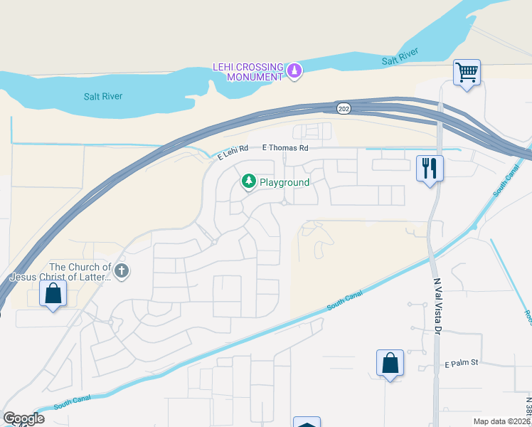 map of restaurants, bars, coffee shops, grocery stores, and more near 3347 North Arco in Mesa