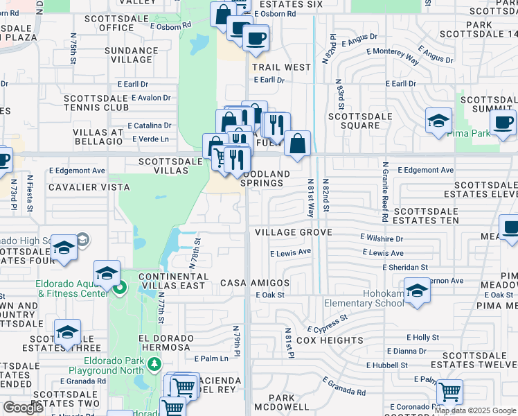 map of restaurants, bars, coffee shops, grocery stores, and more near 8036 East Virginia Avenue in Scottsdale