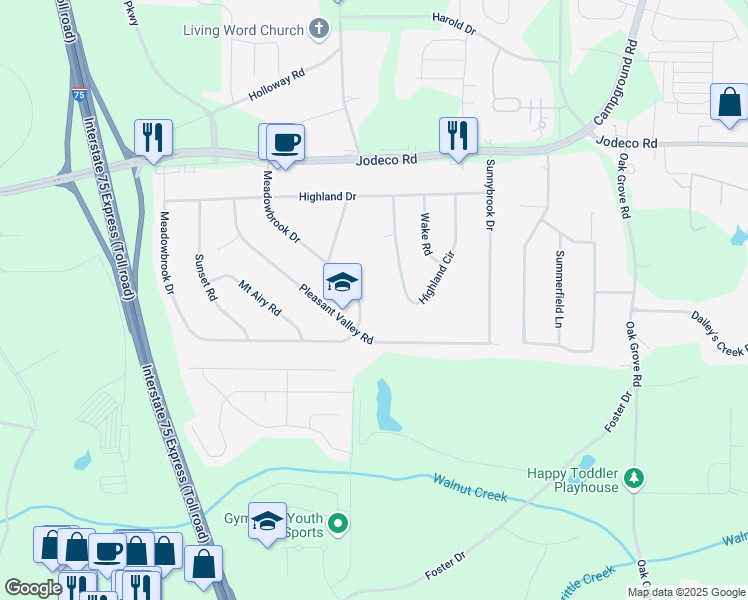 map of restaurants, bars, coffee shops, grocery stores, and more near 464 Meadowbrook Drive in McDonough