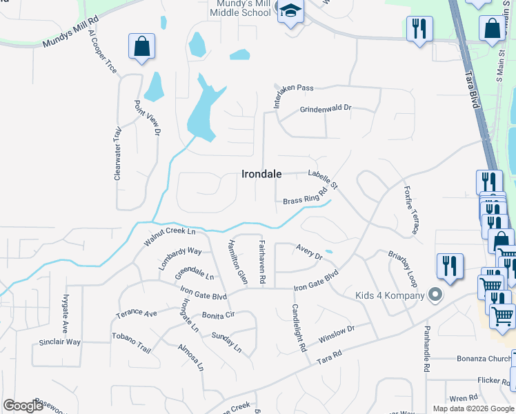 map of restaurants, bars, coffee shops, grocery stores, and more near 10170 Commons Way in Jonesboro