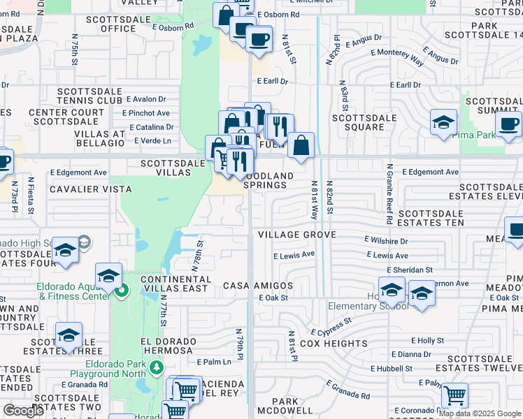 map of restaurants, bars, coffee shops, grocery stores, and more near 8036 East Virginia Avenue in Scottsdale