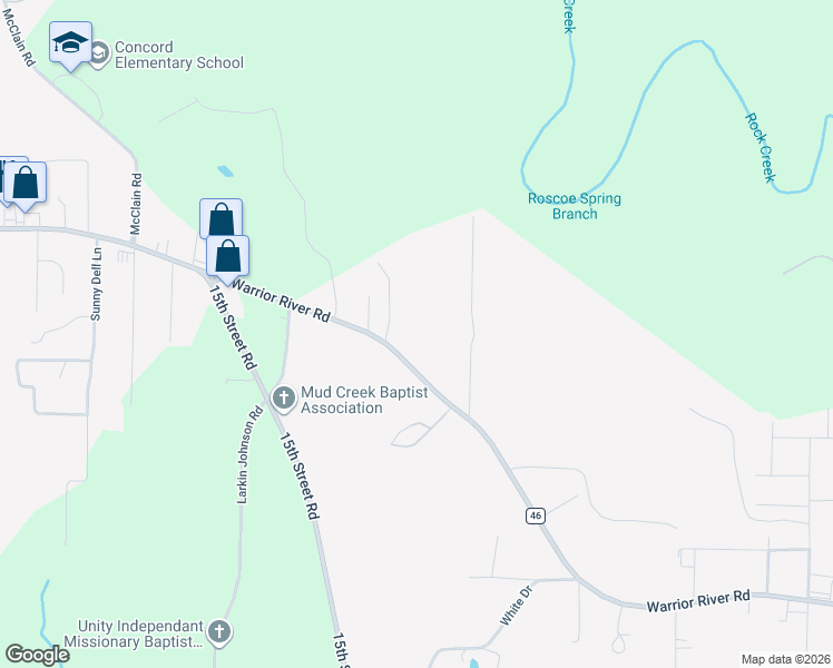 map of restaurants, bars, coffee shops, grocery stores, and more near 6379 Warrior River Road in Hueytown