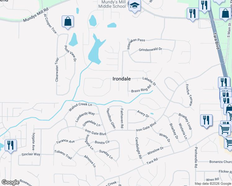 map of restaurants, bars, coffee shops, grocery stores, and more near 10167 Commons Way in Jonesboro