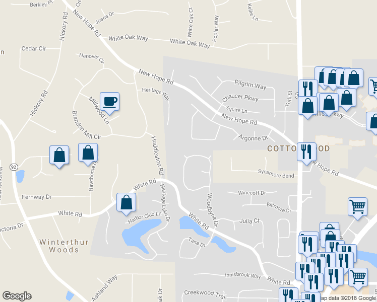 map of restaurants, bars, coffee shops, grocery stores, and more near 305 Woodbyne Drive in Fayetteville