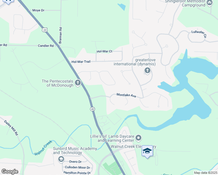 map of restaurants, bars, coffee shops, grocery stores, and more near 128 Brookhaven Lane in McDonough