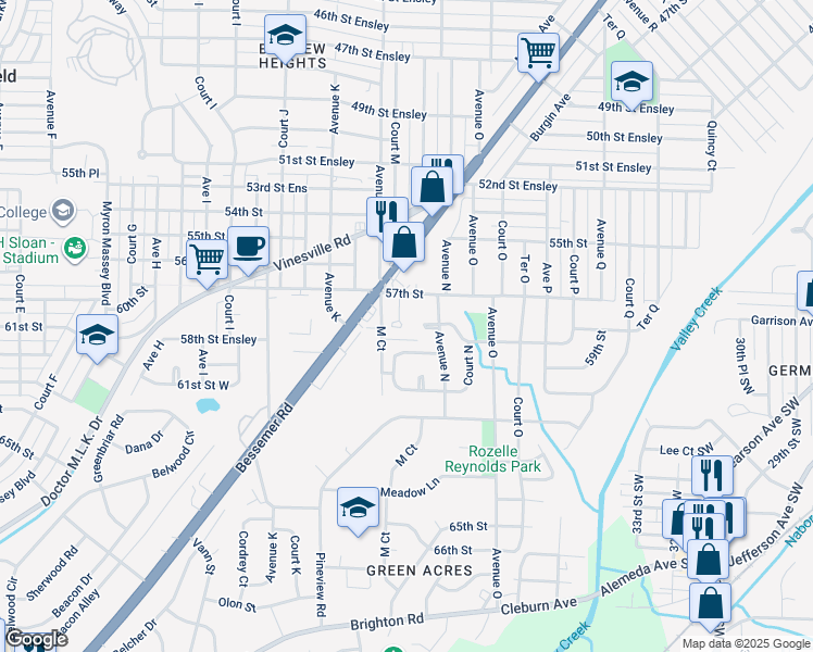 map of restaurants, bars, coffee shops, grocery stores, and more near 1316 59th Street in Birmingham