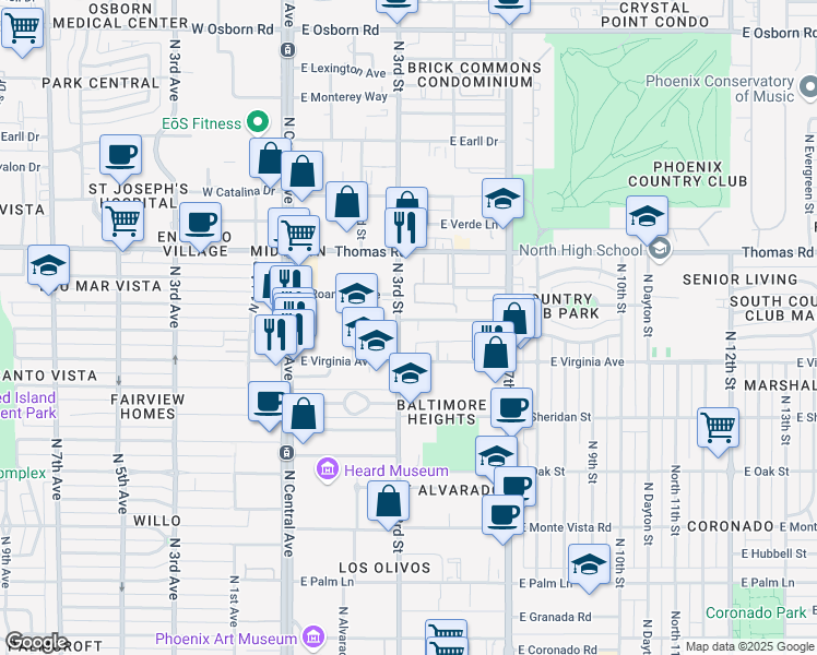 map of restaurants, bars, coffee shops, grocery stores, and more near 2627 N 3rd St in Phoenix