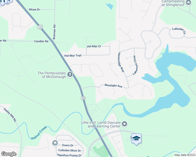 map of restaurants, bars, coffee shops, grocery stores, and more near 128 Brookhaven Lane in McDonough