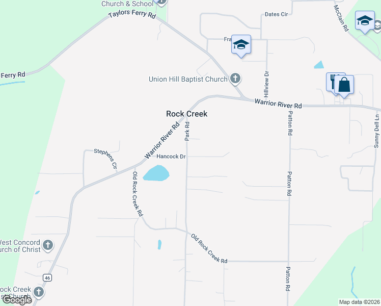 map of restaurants, bars, coffee shops, grocery stores, and more near 7196 Hancock Drive in Bessemer