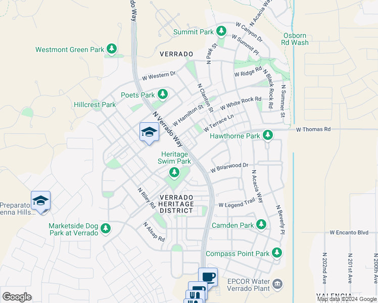 map of restaurants, bars, coffee shops, grocery stores, and more near 20735 West Maiden Lane in Buckeye