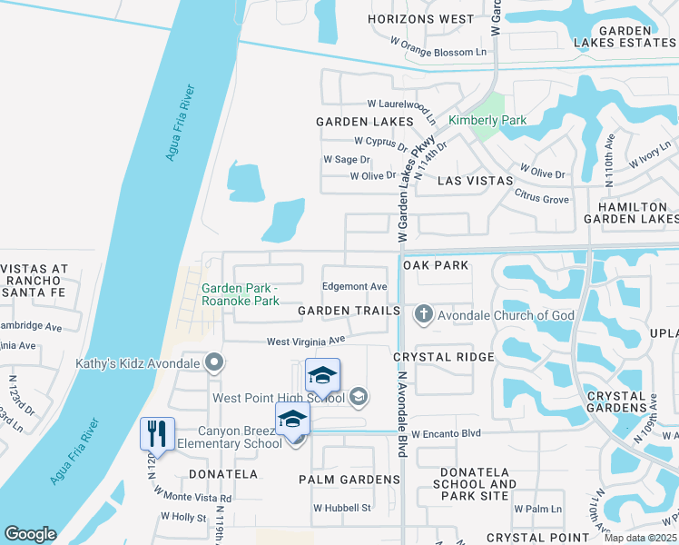 map of restaurants, bars, coffee shops, grocery stores, and more near 1595 N 115th Avenue in Avondale