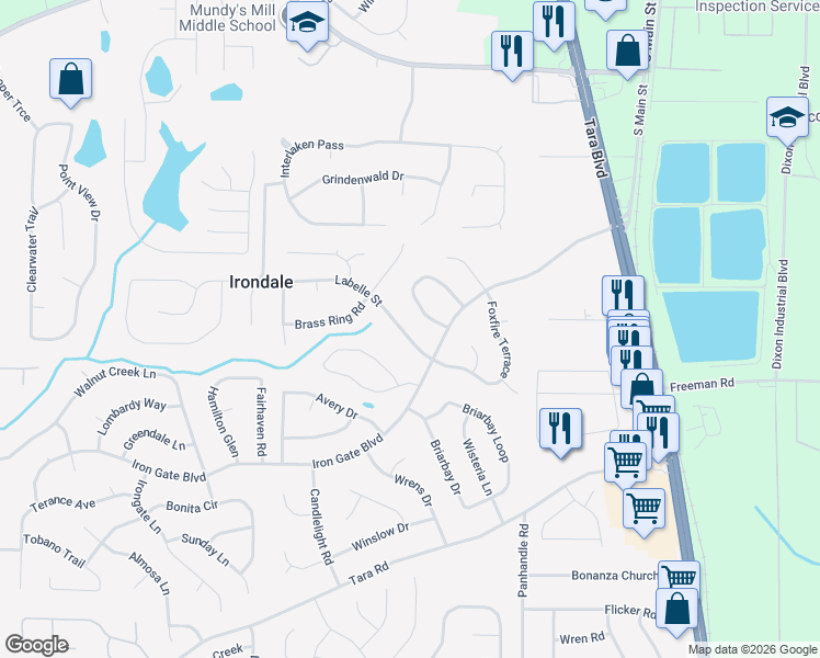 map of restaurants, bars, coffee shops, grocery stores, and more near 1352 Labelle Street in Jonesboro