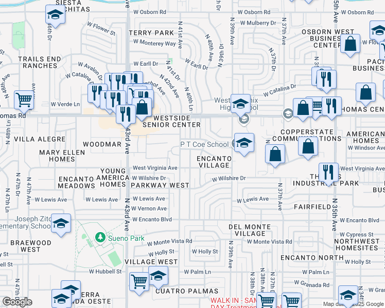 map of restaurants, bars, coffee shops, grocery stores, and more near 4008 West Cambridge Avenue in Phoenix