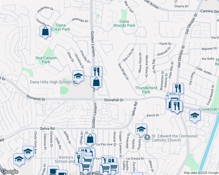 map of restaurants, bars, coffee shops, grocery stores, and more near 33361 Cheltam Way in Dana Point