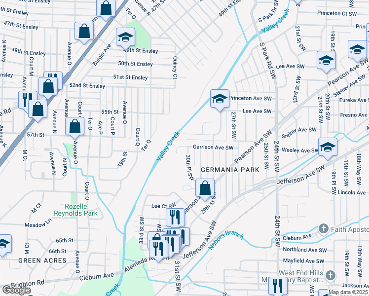 map of restaurants, bars, coffee shops, grocery stores, and more near 2957 Steiner Court Southwest in Birmingham