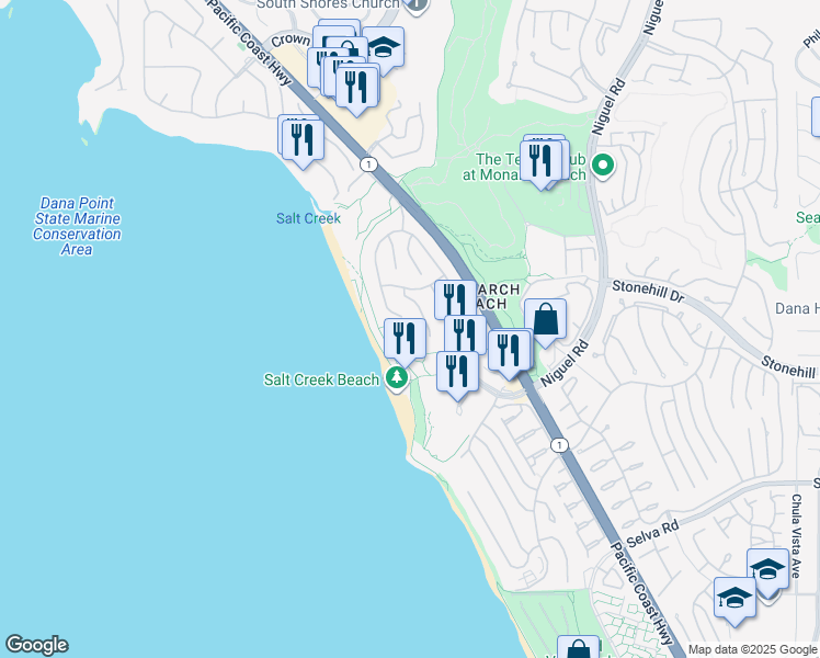map of restaurants, bars, coffee shops, grocery stores, and more near 26 Ritz Cove Drive in Dana Point