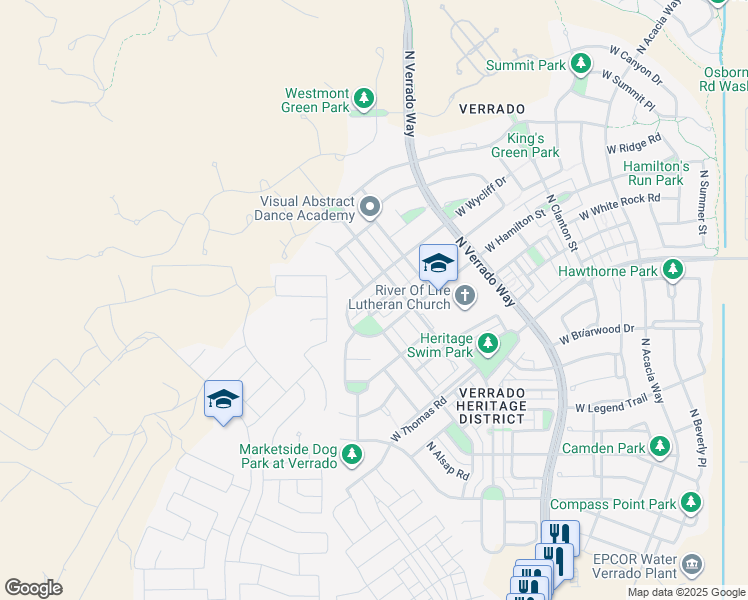 map of restaurants, bars, coffee shops, grocery stores, and more near 21020 West Ridge Road in Buckeye