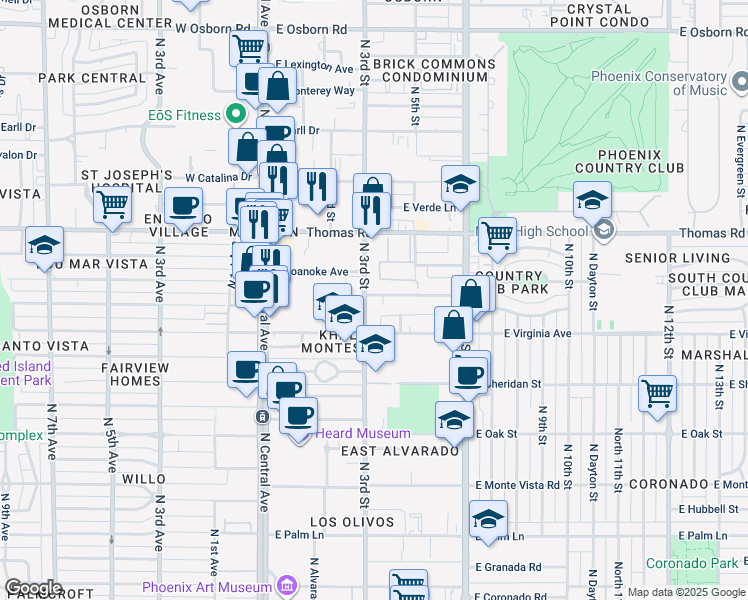 map of restaurants, bars, coffee shops, grocery stores, and more near 2715 North 3rd Street in Phoenix