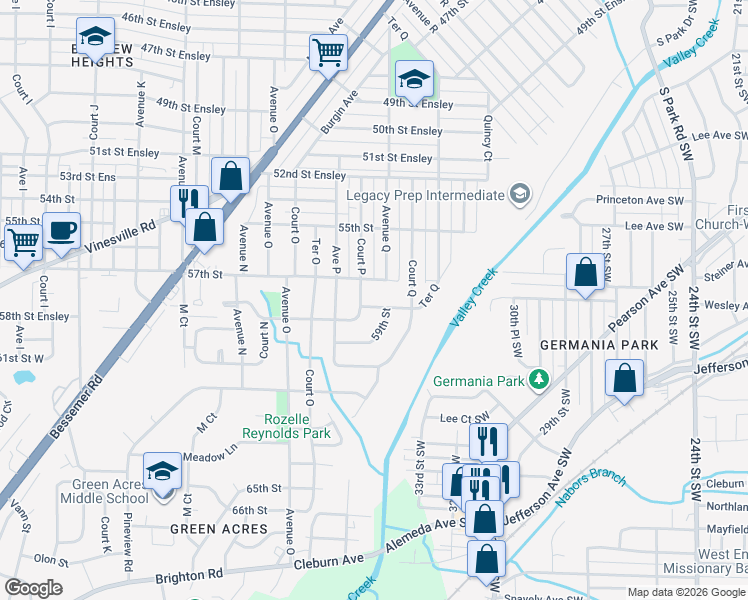 map of restaurants, bars, coffee shops, grocery stores, and more near 1729 57th Street in Birmingham