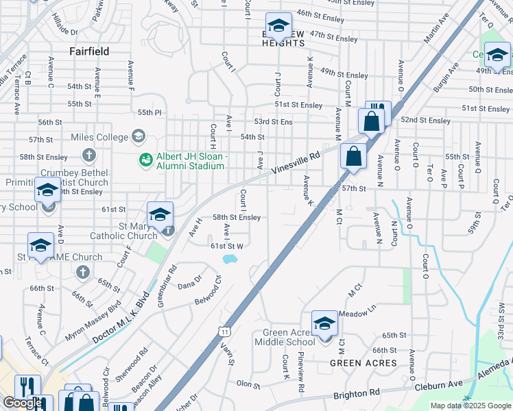 map of restaurants, bars, coffee shops, grocery stores, and more near 5728 Monte Sano Road in Birmingham