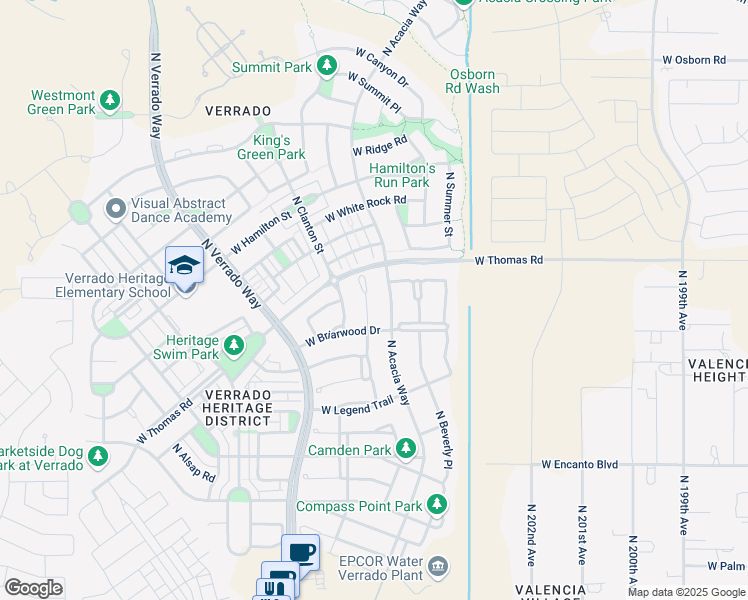 map of restaurants, bars, coffee shops, grocery stores, and more near 2788 North Springfield Street in Buckeye