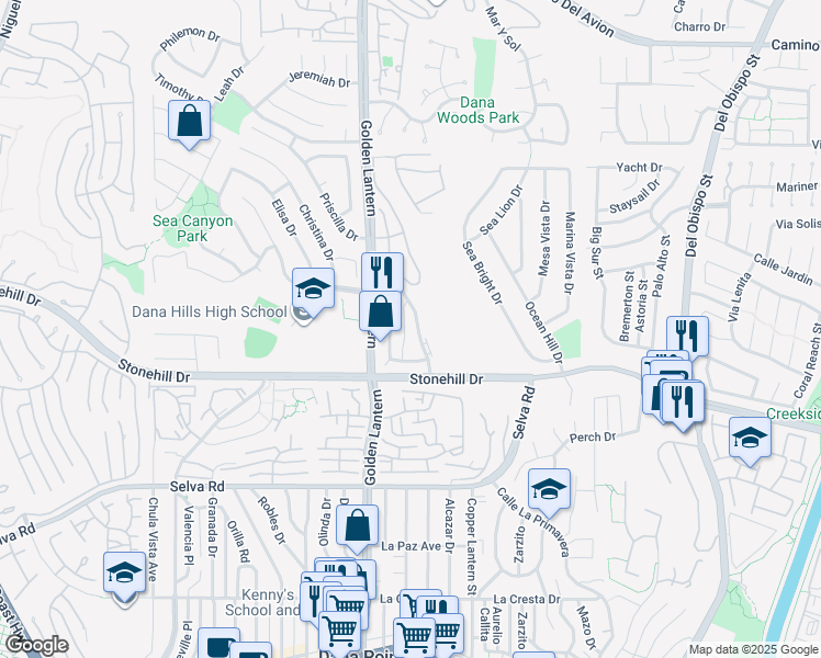 map of restaurants, bars, coffee shops, grocery stores, and more near 33361 Cheltam Way in Dana Point