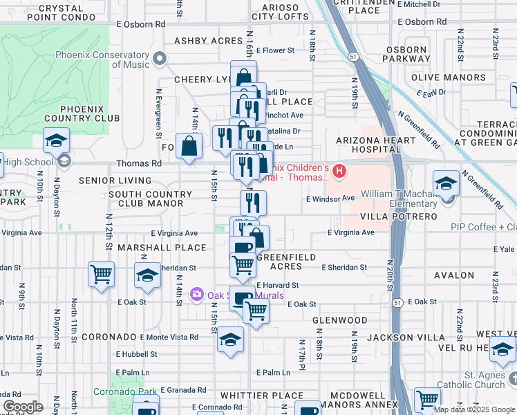 map of restaurants, bars, coffee shops, grocery stores, and more near 2701 North 16th Street in Phoenix