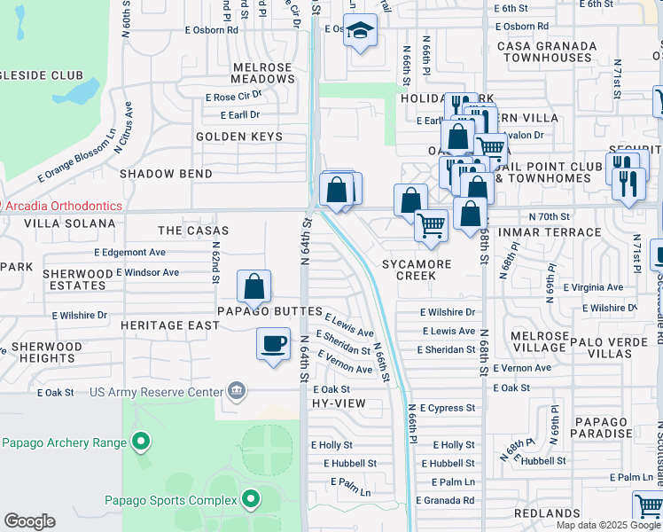 map of restaurants, bars, coffee shops, grocery stores, and more near 2737 North 66th Street in Scottsdale