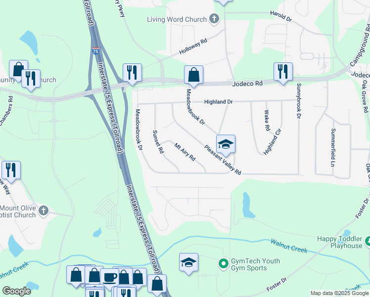 map of restaurants, bars, coffee shops, grocery stores, and more near 55 Mount Airy Road in McDonough