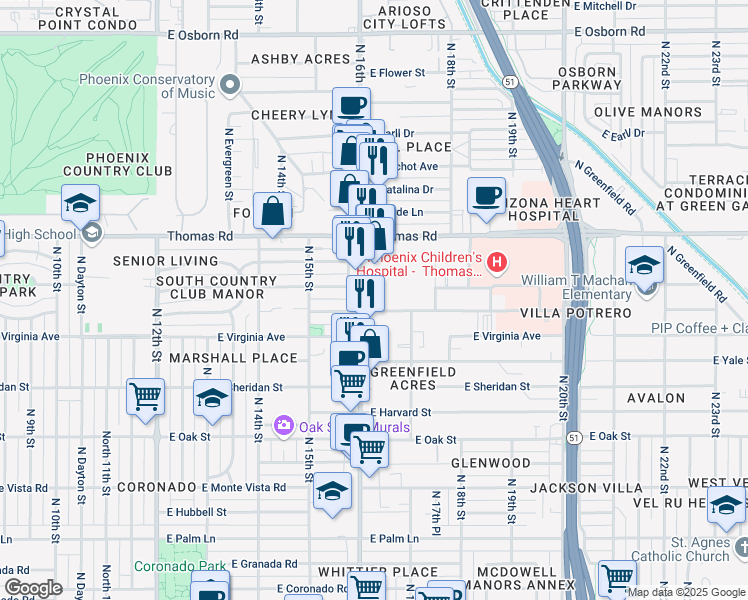 map of restaurants, bars, coffee shops, grocery stores, and more near 2701 North 16th Street in Phoenix