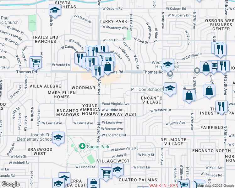 map of restaurants, bars, coffee shops, grocery stores, and more near 2821 North 43rd Avenue in Phoenix