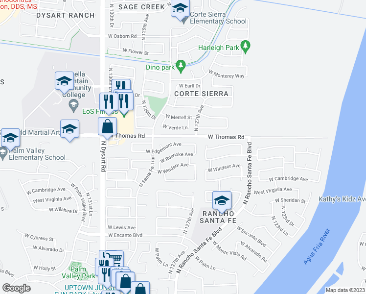 map of restaurants, bars, coffee shops, grocery stores, and more near 12723 West Edgemont Avenue in Avondale