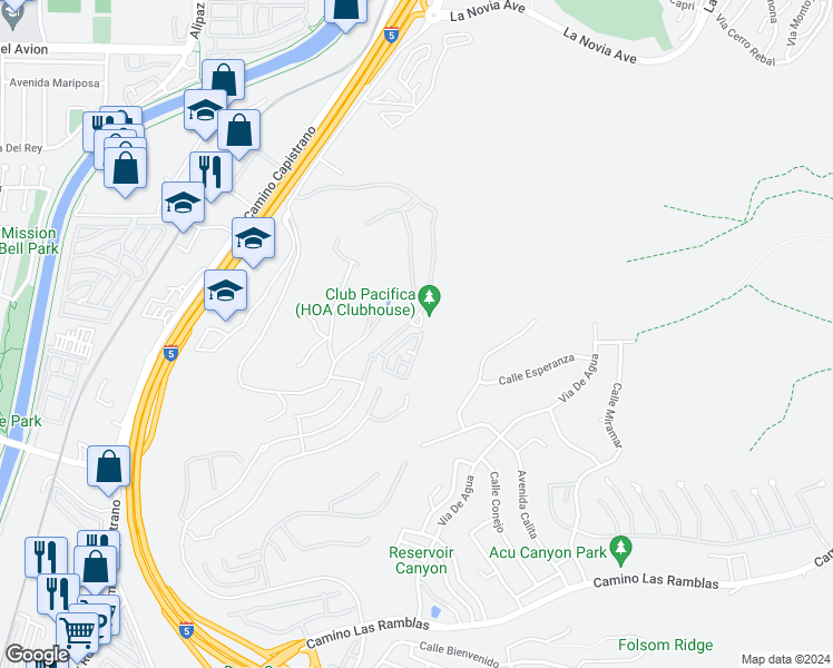 map of restaurants, bars, coffee shops, grocery stores, and more near 33407 Paseo el Lazo in San Juan Capistrano