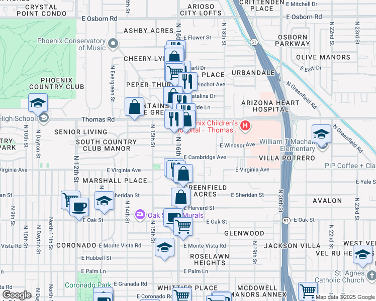 map of restaurants, bars, coffee shops, grocery stores, and more near 2701 North 16th Street in Phoenix